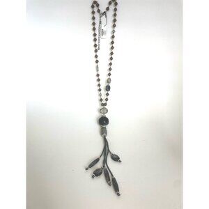 Chico’s Cinda Tassel Necklace Silver Brown Boho Statement Jewelry NWT